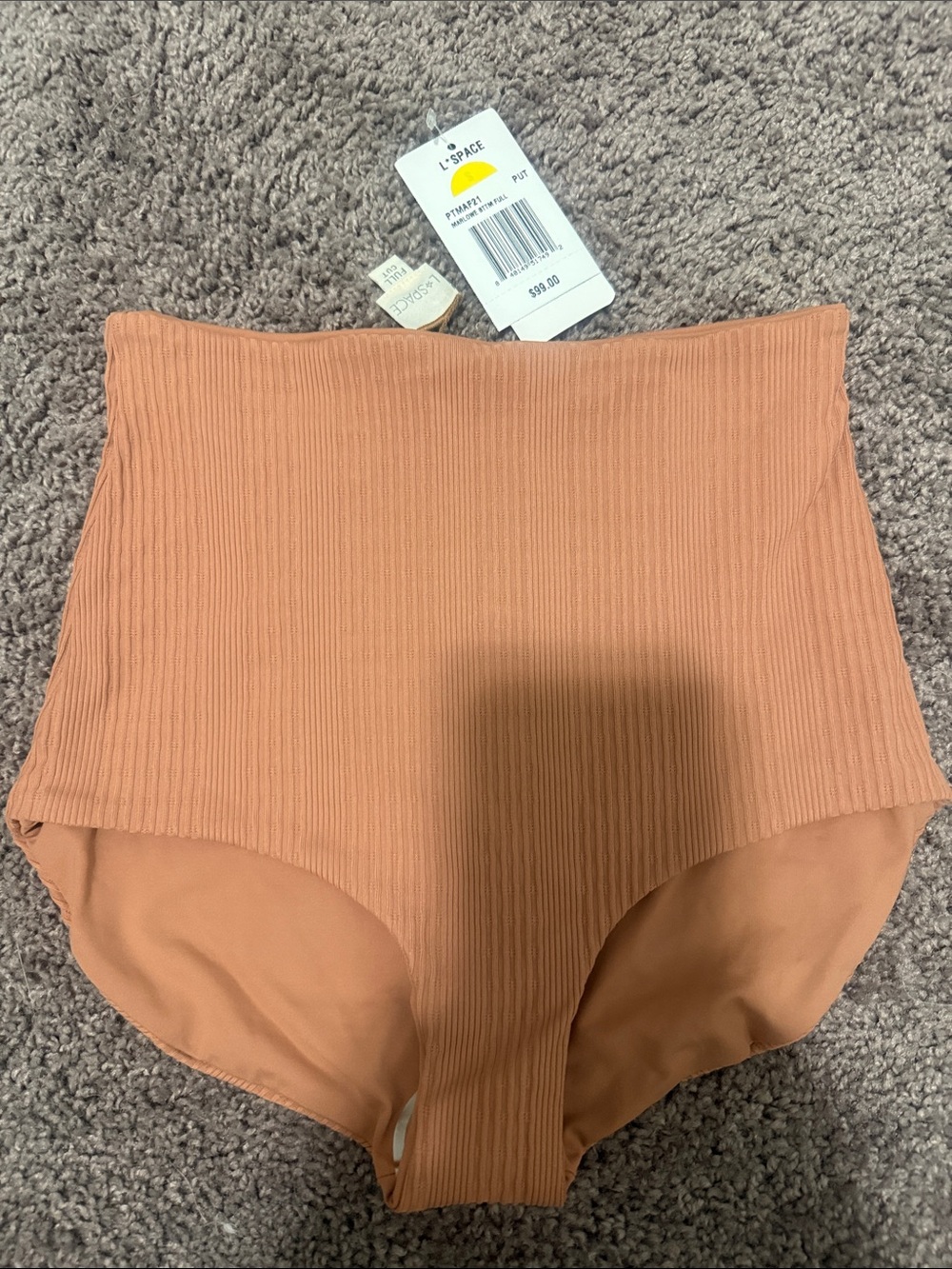 l*space High-Waist Ribbed Swim Bottoms - Terracotta